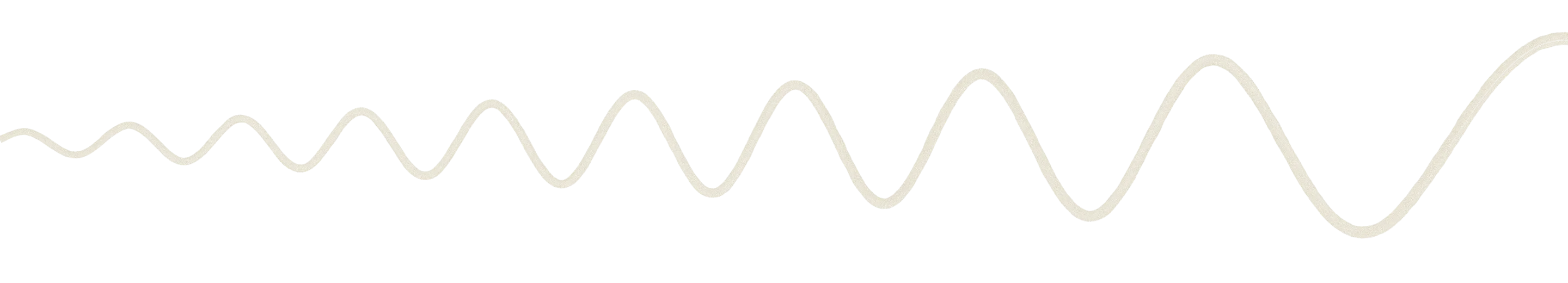 A painted line of heart rate: small, quick waves when breathing fast grow into large, slow waves when breathing slowly.