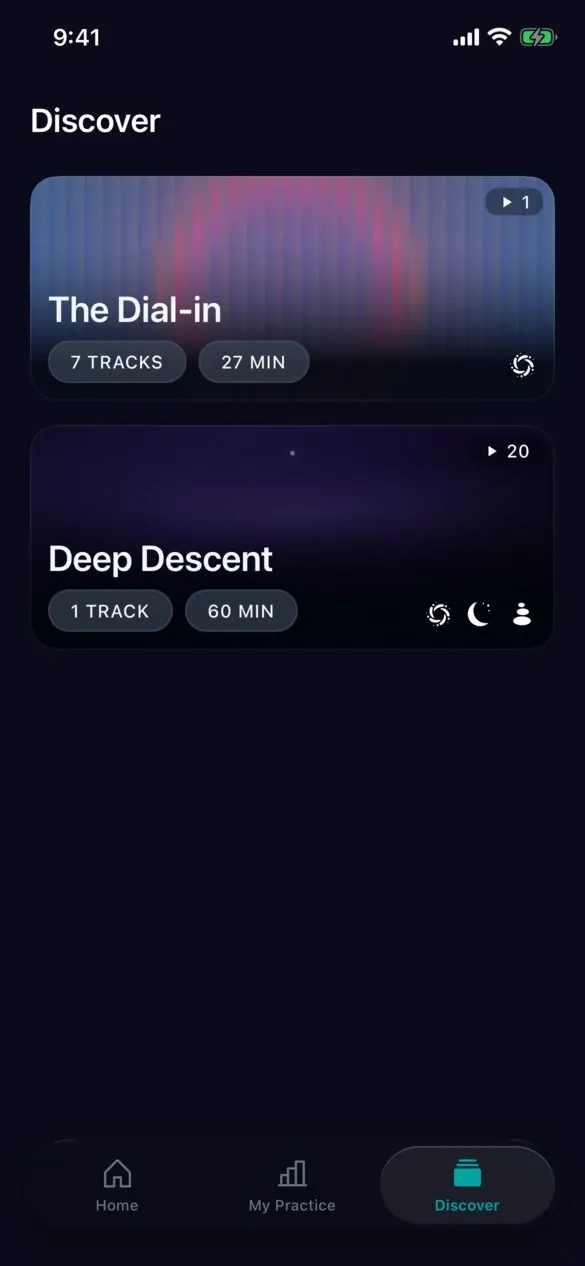 The Discover screen with collections of tracks